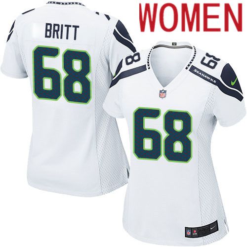 Women Seattle Seahawks 68 Justin Britt Nike White Game NFL Jersey